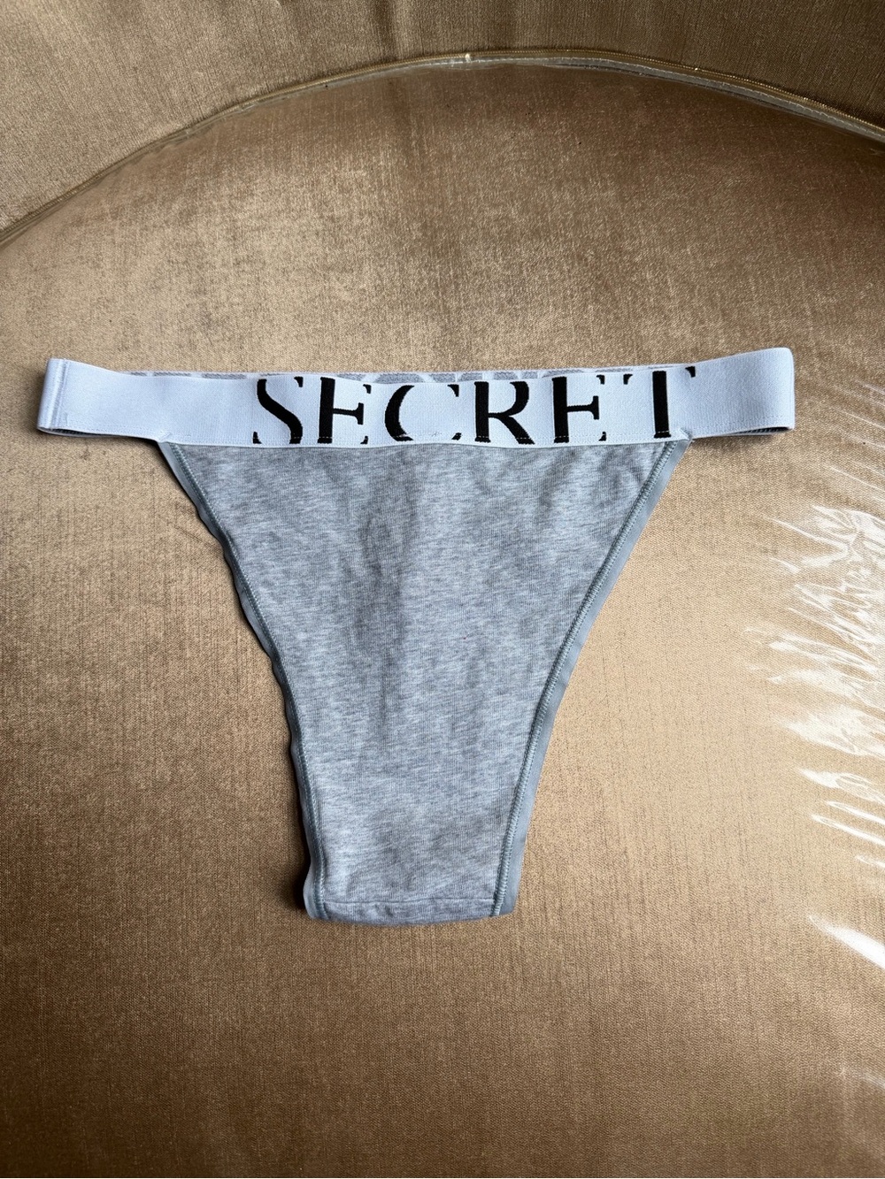 Victoria's Secret Grey Cotton Thong with White Branded Waistband
